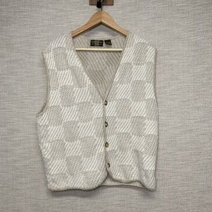 90s Structure Vest L Ramie Cotton Beige Textured Knit Minimalist Cottagecore